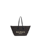 Balmain Track Raffia Shoulder Tote Bag Black