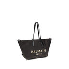 Balmain Track Raffia Shoulder Tote Bag Black