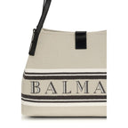 Balmain Logo Shoulder Tote Bag Beige Canvas