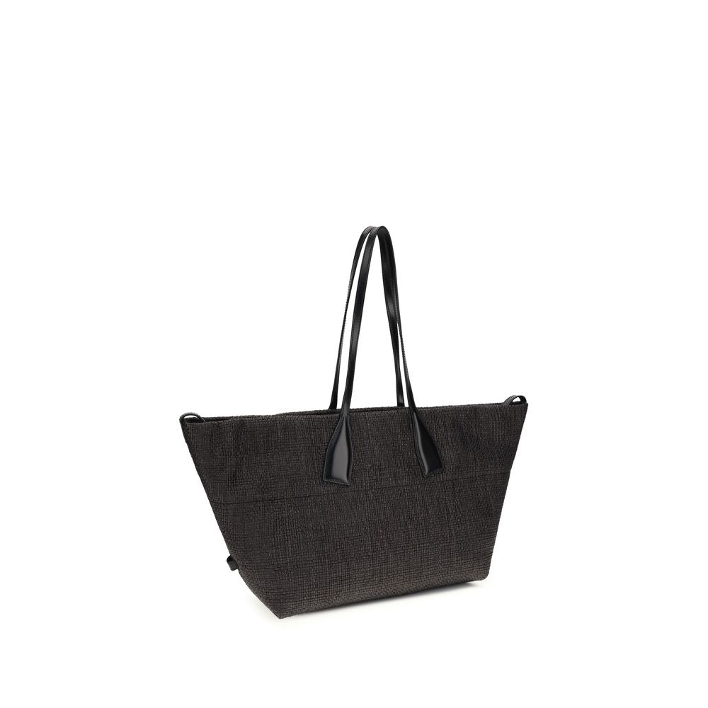 Balmain Track Raffia Shoulder Tote Bag Black