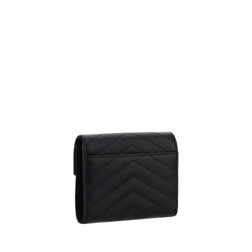 Saint Laurent Cassandre Matelassé Compact Wallet Black Quilted Leather