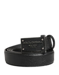 Dolce & Gabbana Men Black Calf Leather Logo Metal Buckle Belt