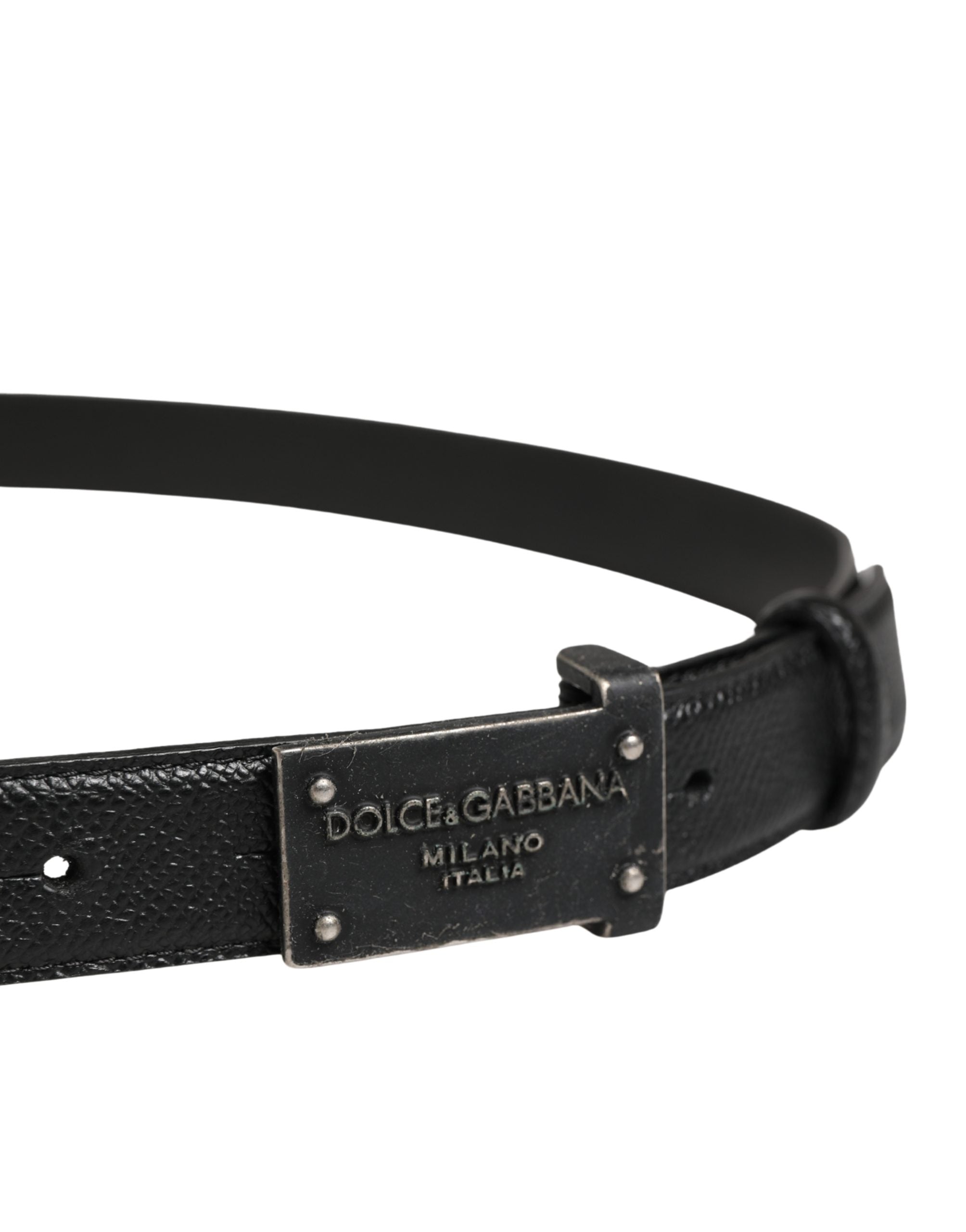 Dolce & Gabbana Men Black Calf Leather Logo Metal Buckle Belt