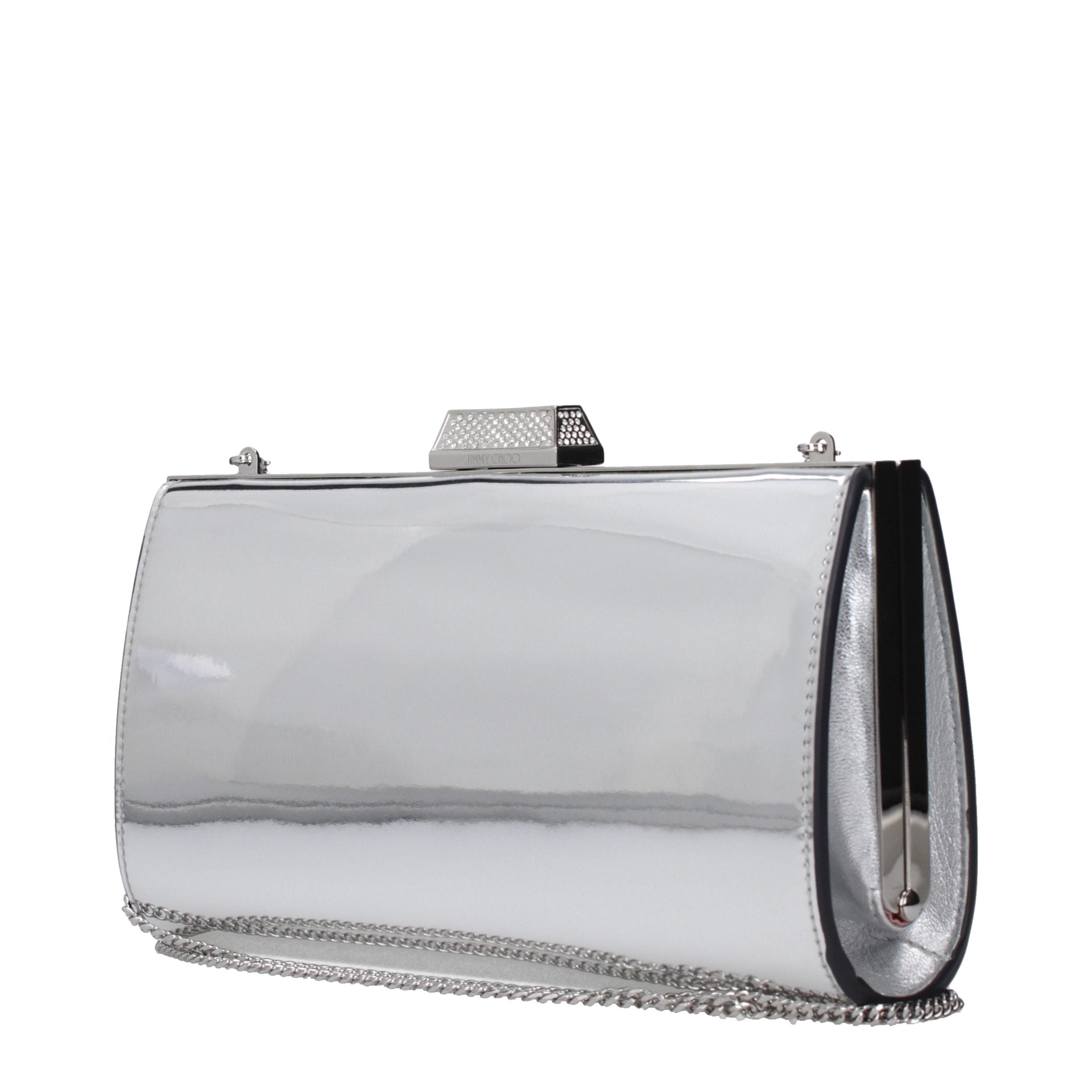 Jimmy Choo Zahra Clutch Silver Metallic Leather