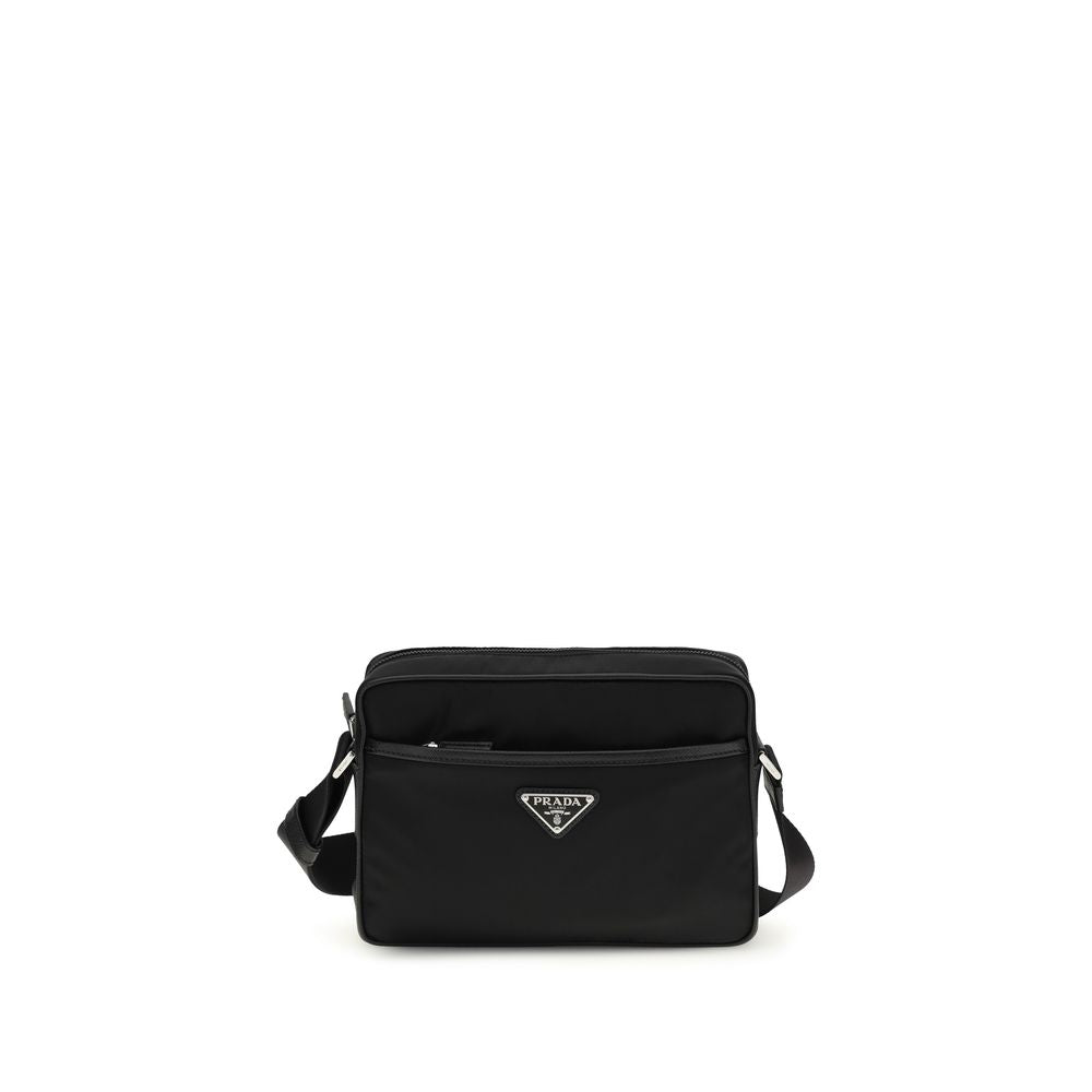 Prada Re-Nylon & Saffiano Leather Shoulder Bag in Black