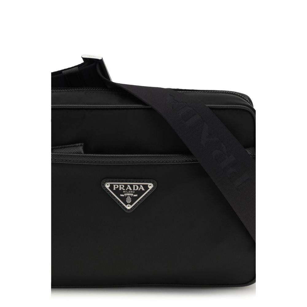 Prada Re-Nylon & Saffiano Leather Shoulder Bag in Black