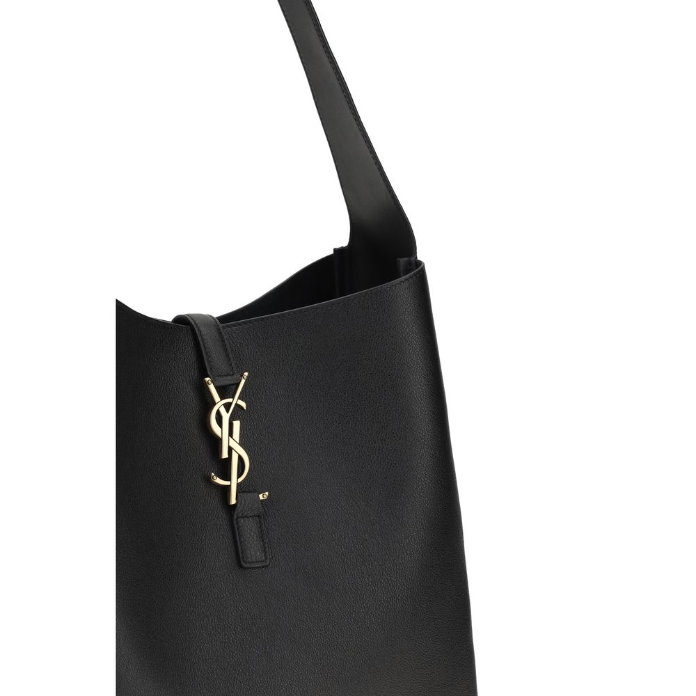 Saint Laurent Le 5 à 7 Large Hobo Bag Black Grained Leather YSL Logo