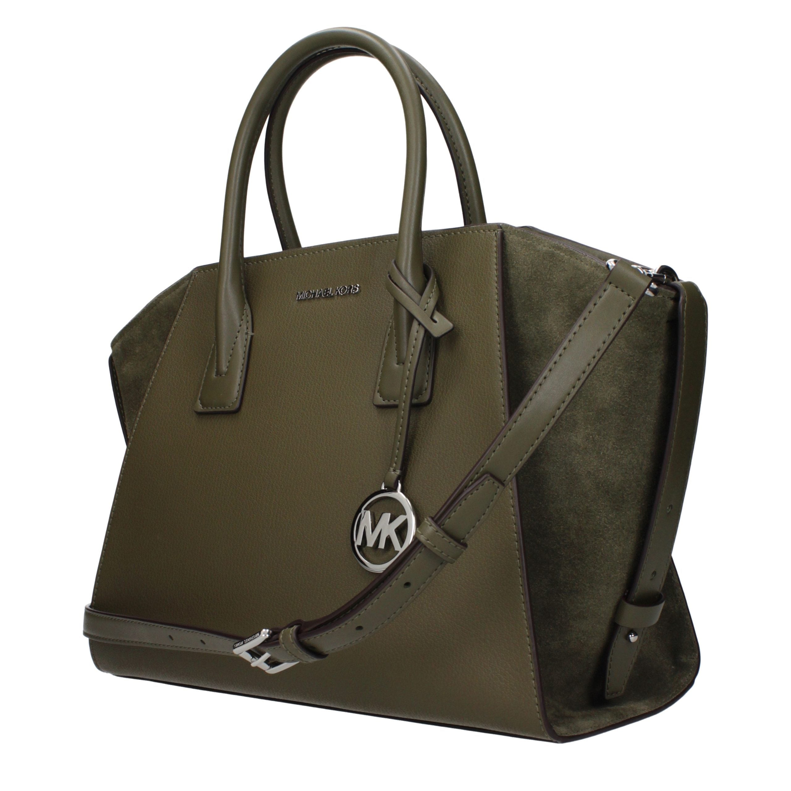 Michael Kors Avril Large Leather and Suede Satchel Olive