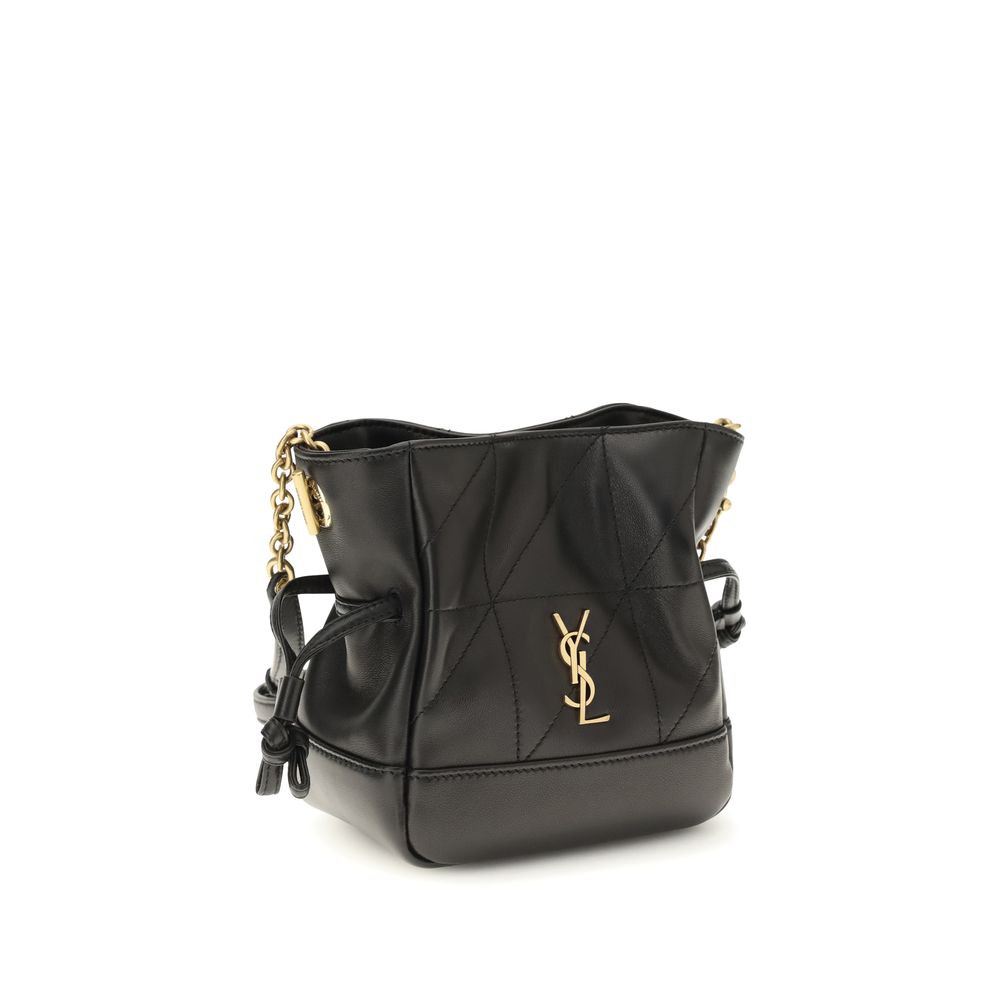 Saint Laurent Jamie Mini Drawstring Shoulder Bag Black Lambskin YSL Logo