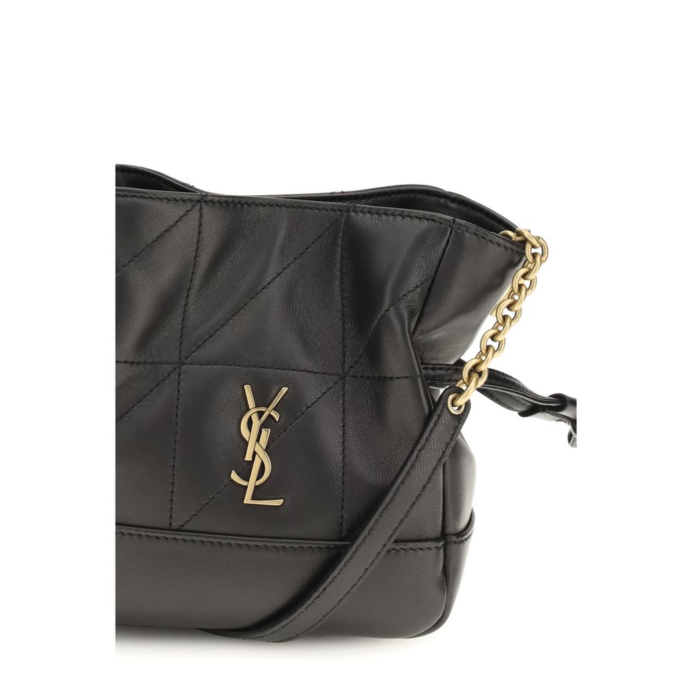 Saint Laurent Jamie Mini Drawstring Shoulder Bag Black Lambskin YSL Logo