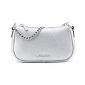 Michael Kors Carmela Medium Metallic Leather Shoulder Bag Silver