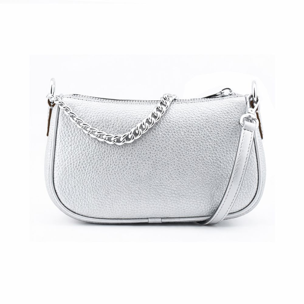 Michael Kors Carmela Medium Metallic Leather Shoulder Bag Silver