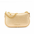 Michael Kors Carmela Medium Metallic Leather Shoulder Bag Pale Gold