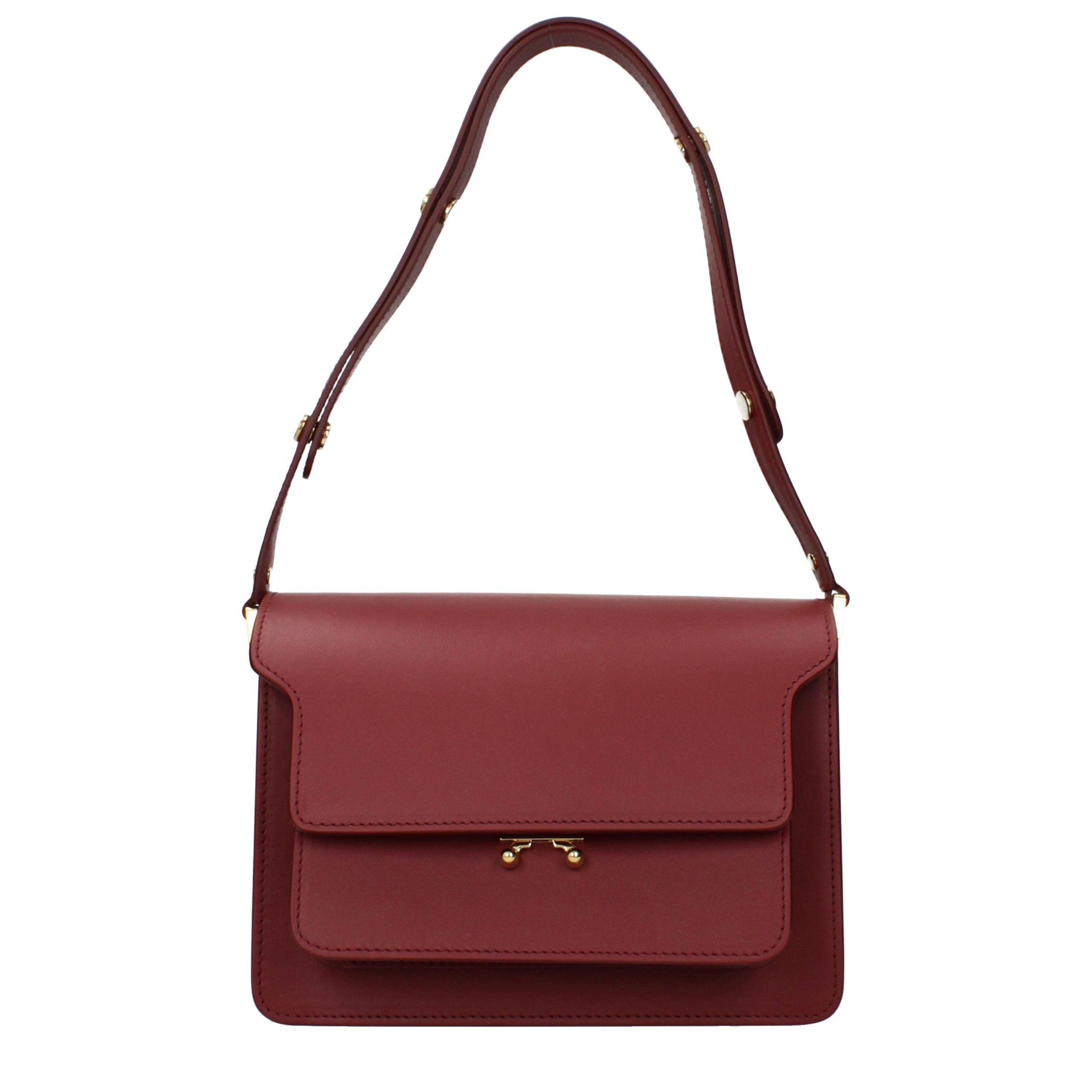 Marni Trunk Soft Leather Shoulder Bag in Burgundy