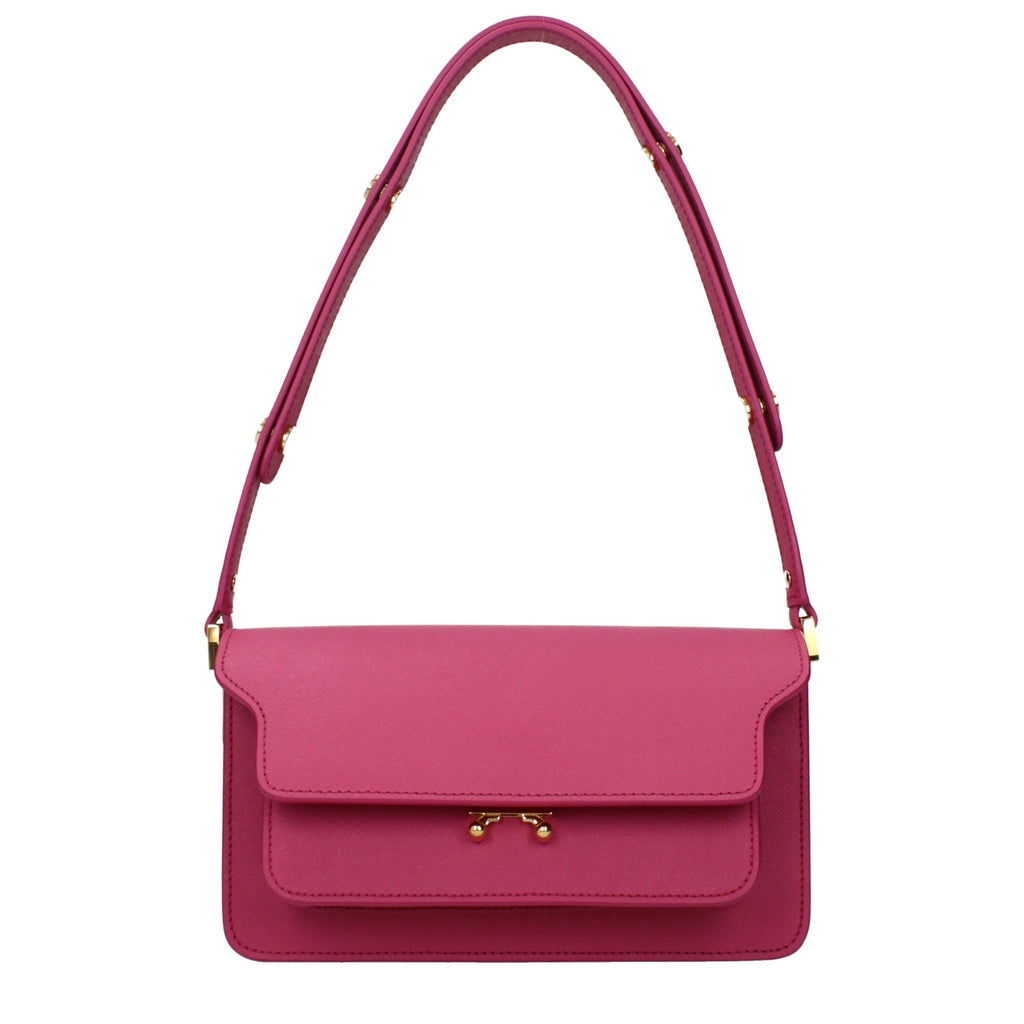 Marni Trunk Leather Shoulder Bag in Fuchsia