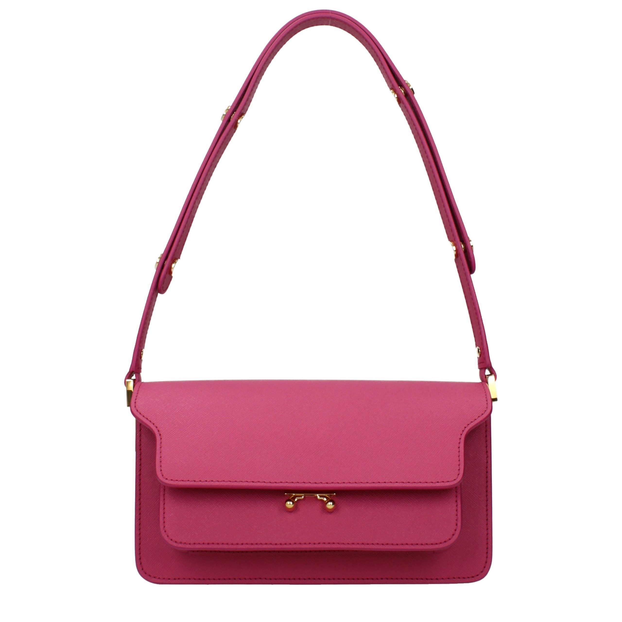 Marni Trunk Leather Shoulder Bag in Fuchsia