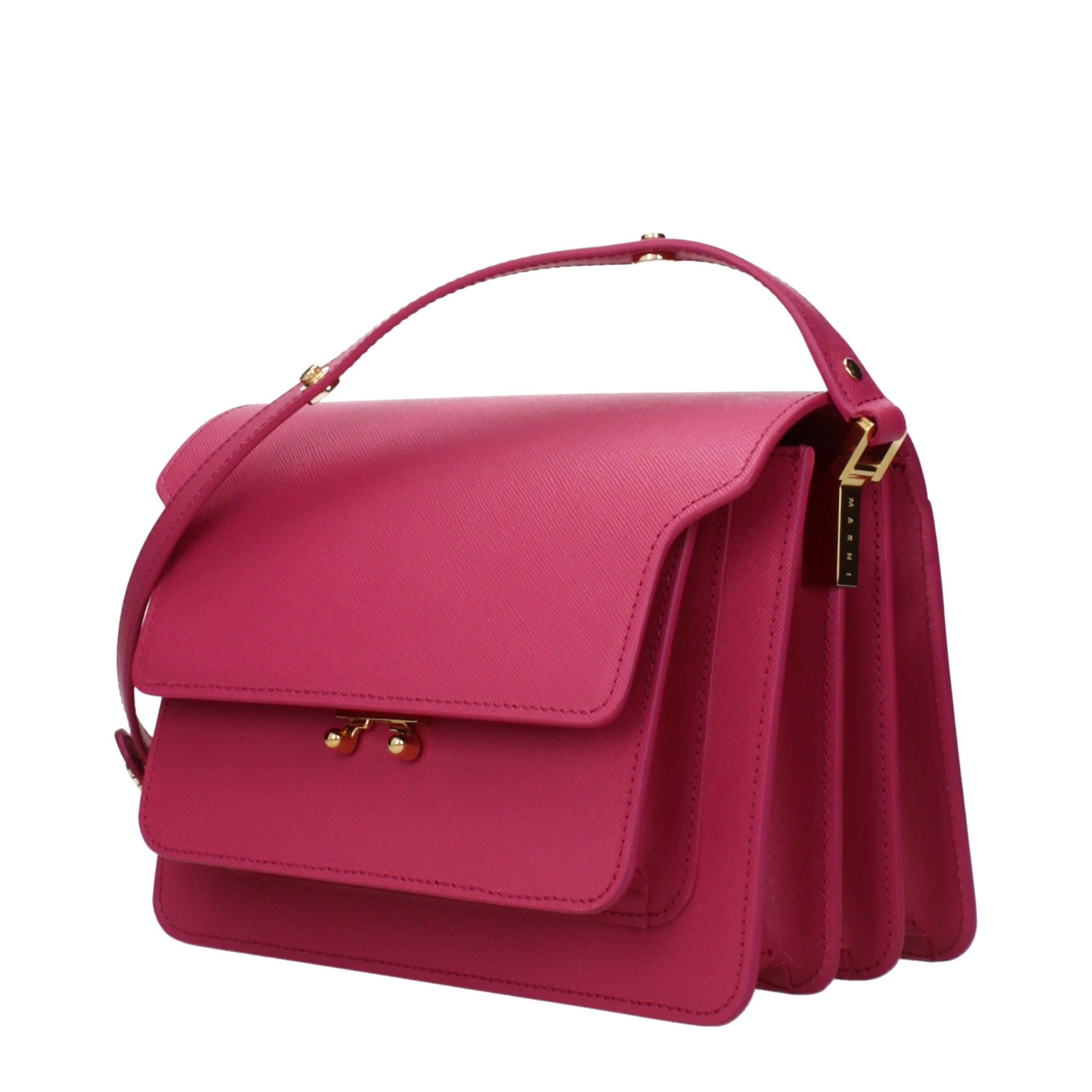 Marni Trunk Soft Leather Shoulder Bag in Fuchsia