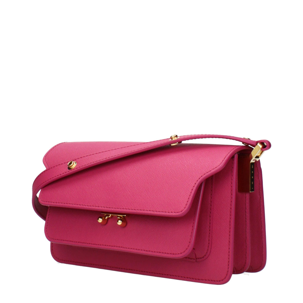 Marni Trunk Leather Shoulder Bag in Fuchsia