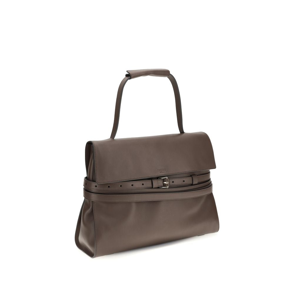 Moschino Tie Me Medium Handbag Taupe Leather