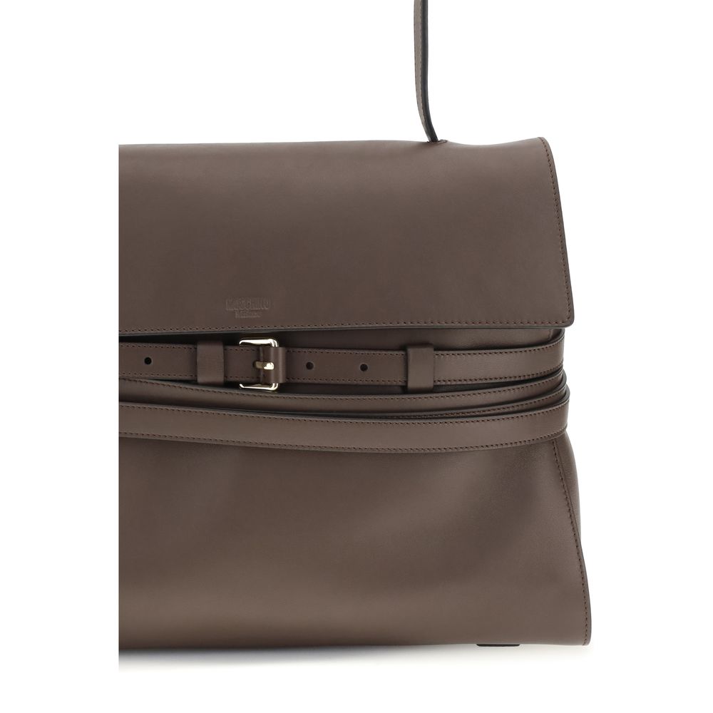 Moschino Tie Me Medium Handbag Taupe Leather