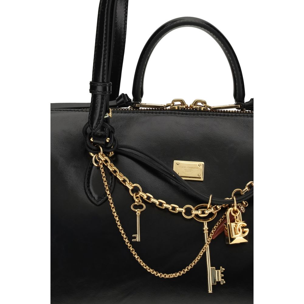 Dolce & Gabbana Medium Vittoria Charm Leather Bag in Black