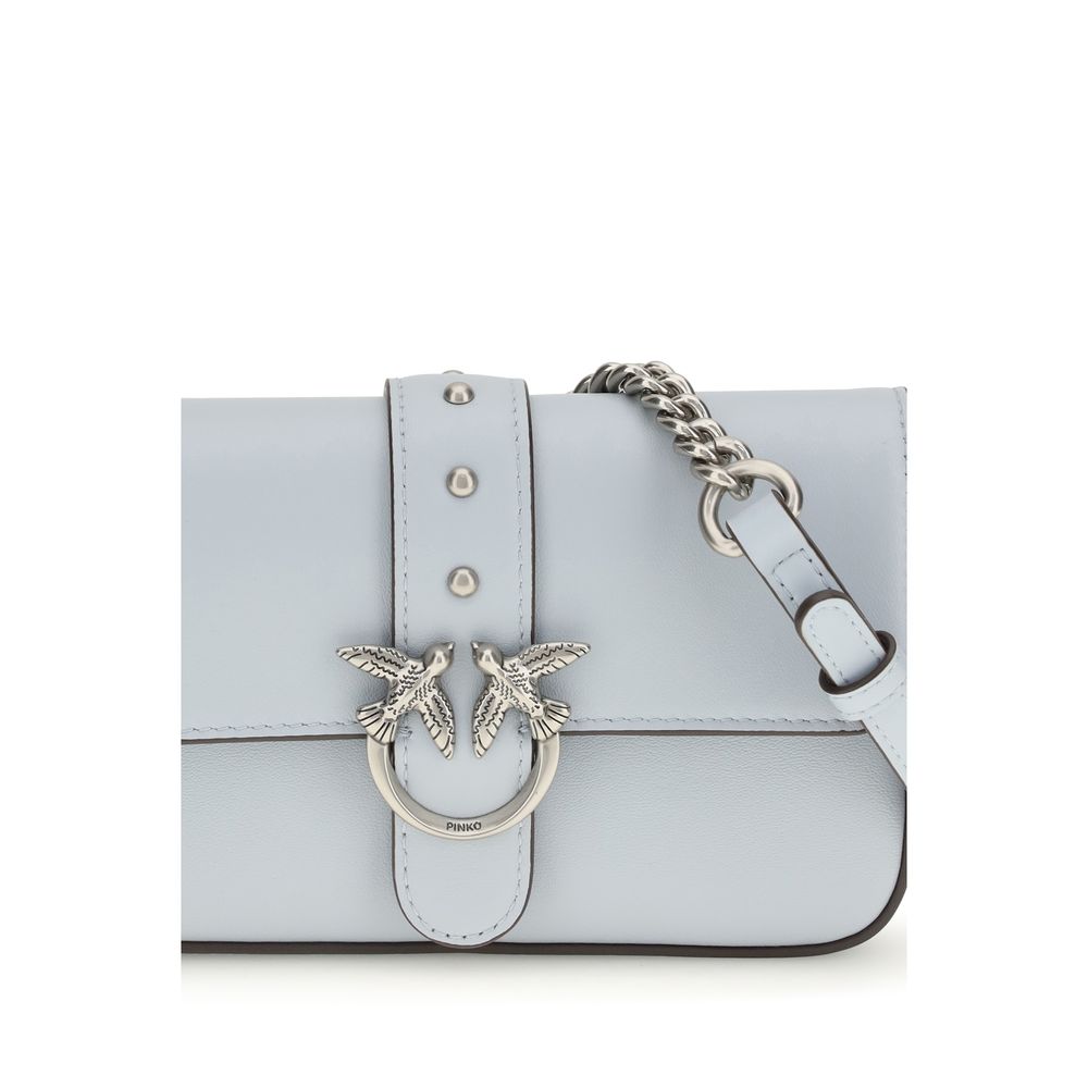 Pinko Baby Love Micro Shoulder Bag Light Blue Calf Leather