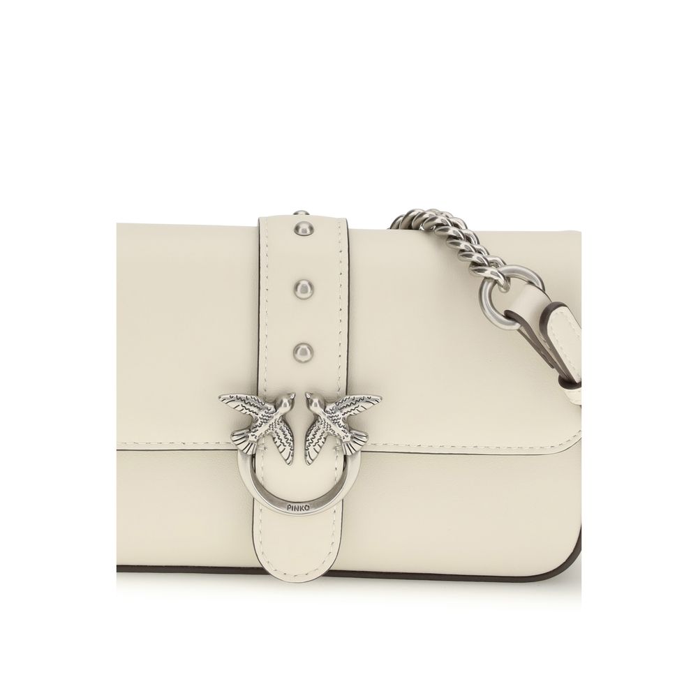 Pinko Baby Love Micro Shoulder Bag Cream Calf Leather