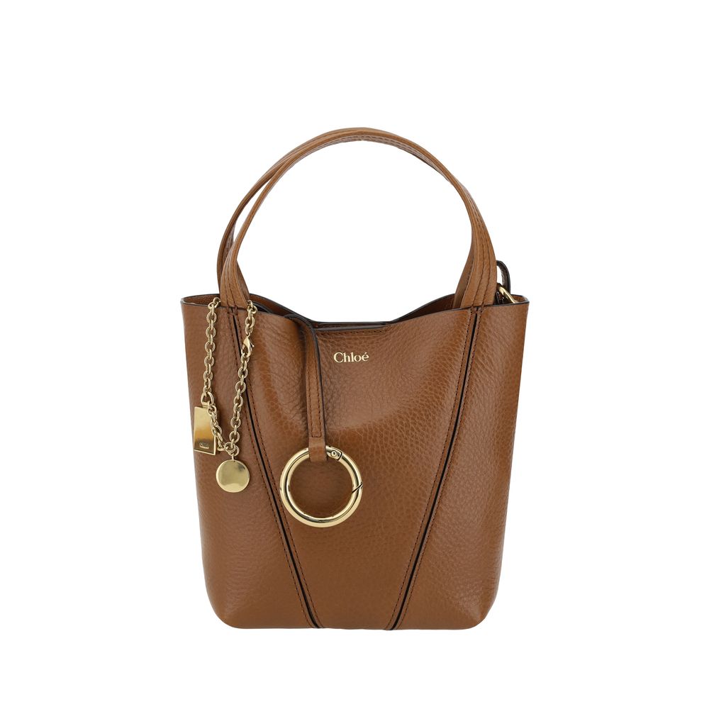 Chloé Spin Small Shoulder Bag Brown Grained Calf Leather