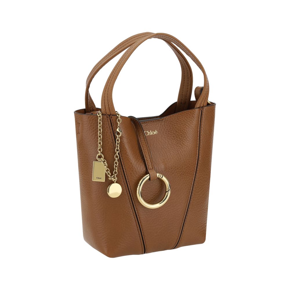 Chloé Spin Small Shoulder Bag Brown Grained Calf Leather