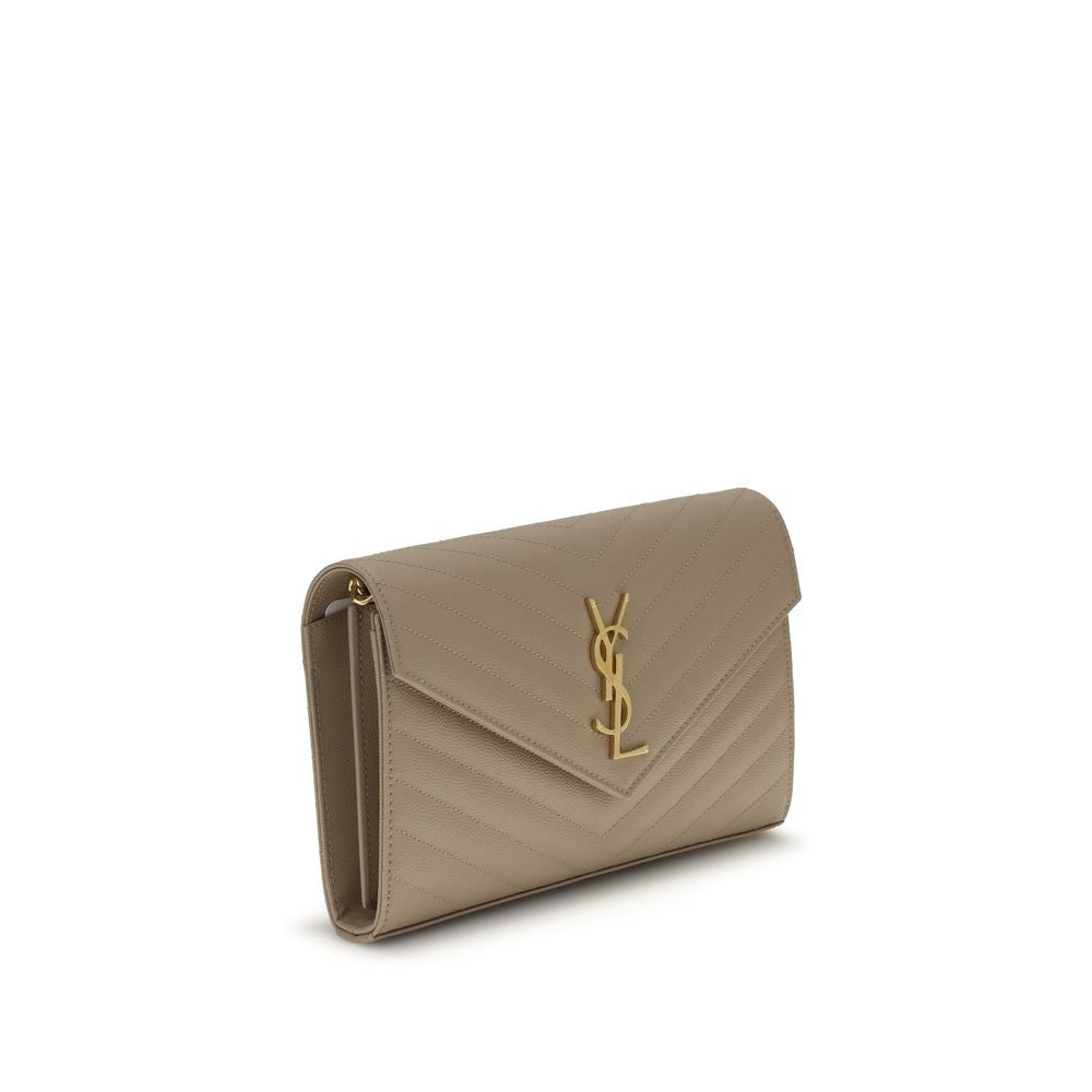 Saint Laurent Monogram Chain Wallet Beige Matelassé Leather YSL Logo