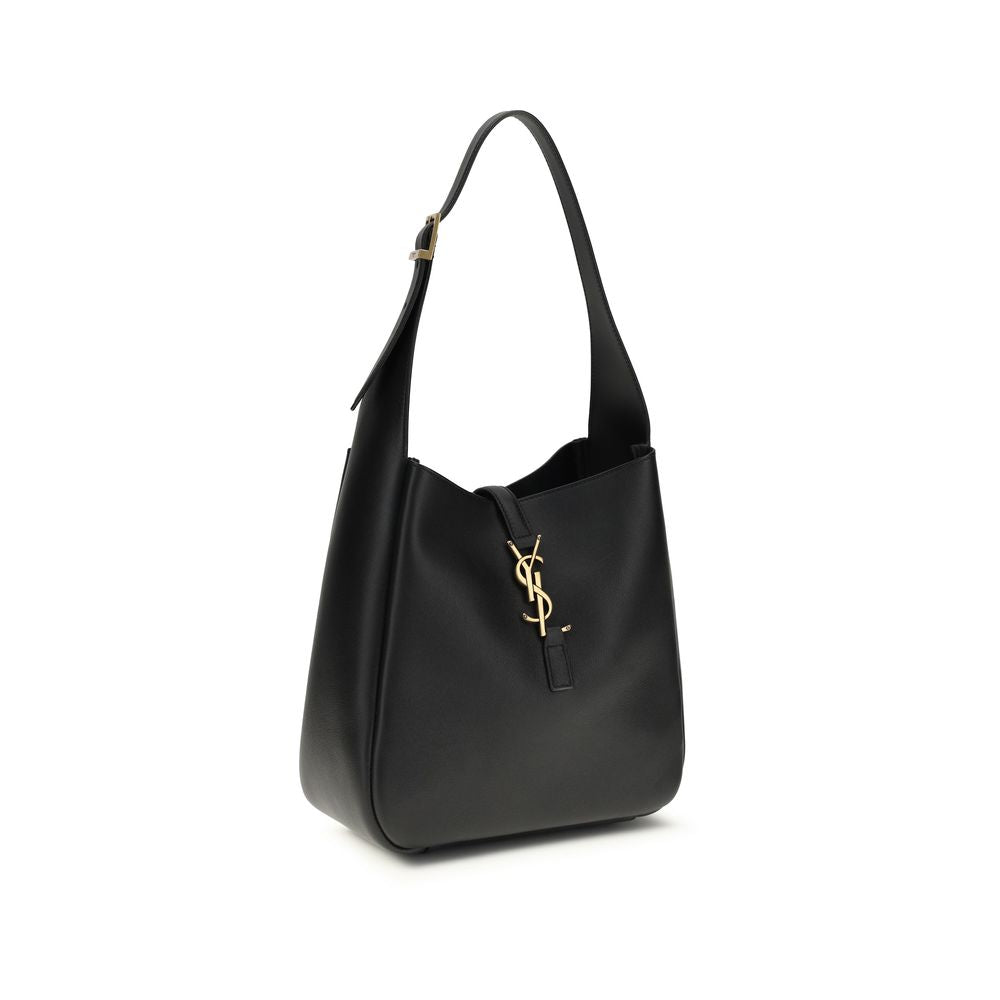 Saint Laurent Le 5 à 7 Shoulder Bag Medium Black Grained Leather YSL Logo