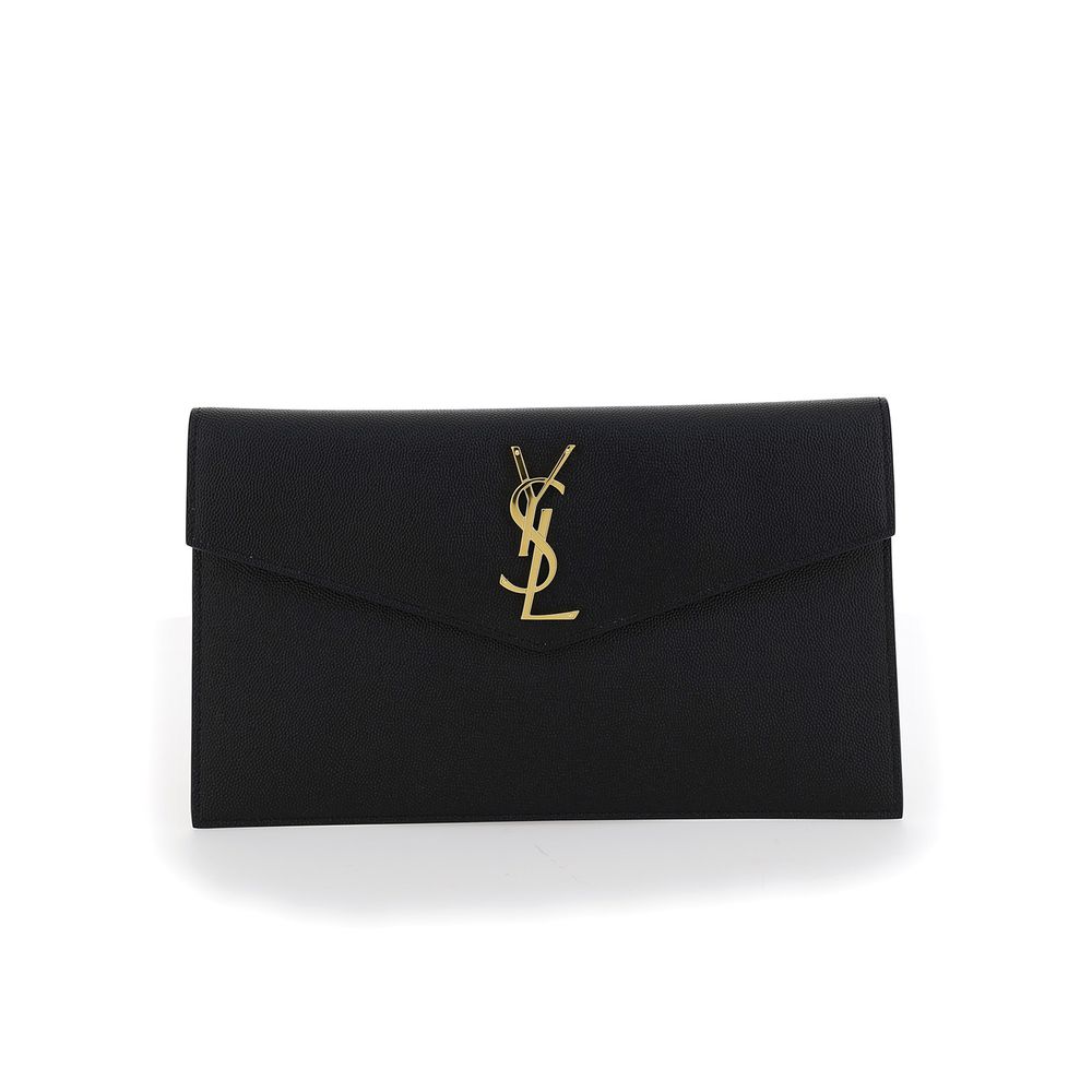 Saint Laurent Cassandre Envelope Clutch Black Grain de Poudre Leather