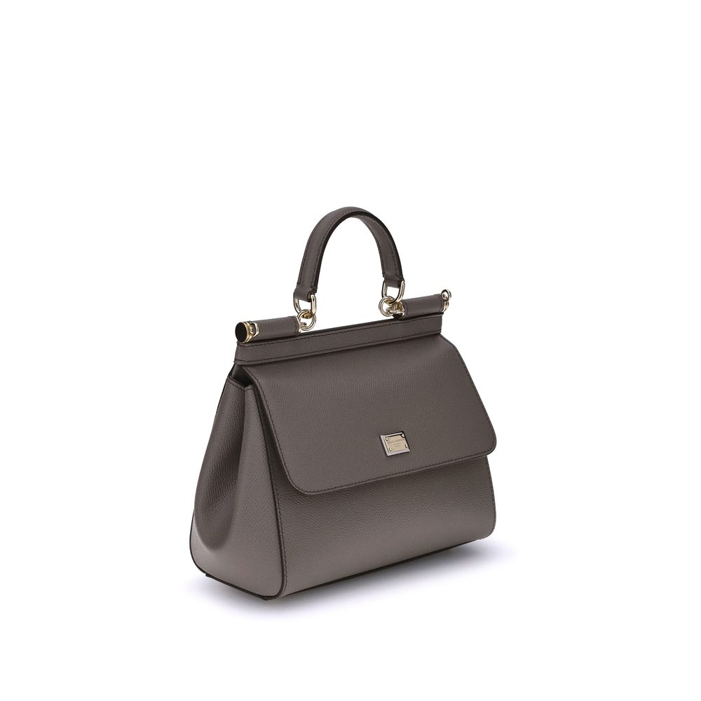 Dolce & Gabbana Sicily Soft Small Taupe Calf Leather Handbag