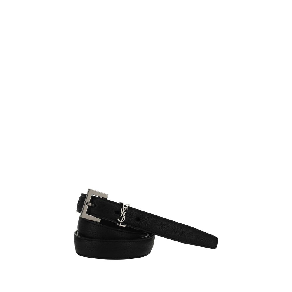 Saint Laurent Cassandre Plaque Belt Black Smooth Leather 20mm YSL Logo