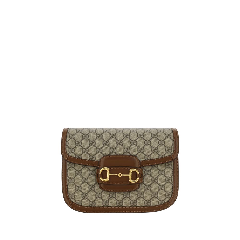 Gucci Horsebit Shoulder Bag Beige Ebony GG Supreme Canvas