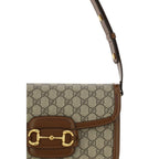 Gucci Horsebit Shoulder Bag Beige Ebony GG Supreme Canvas