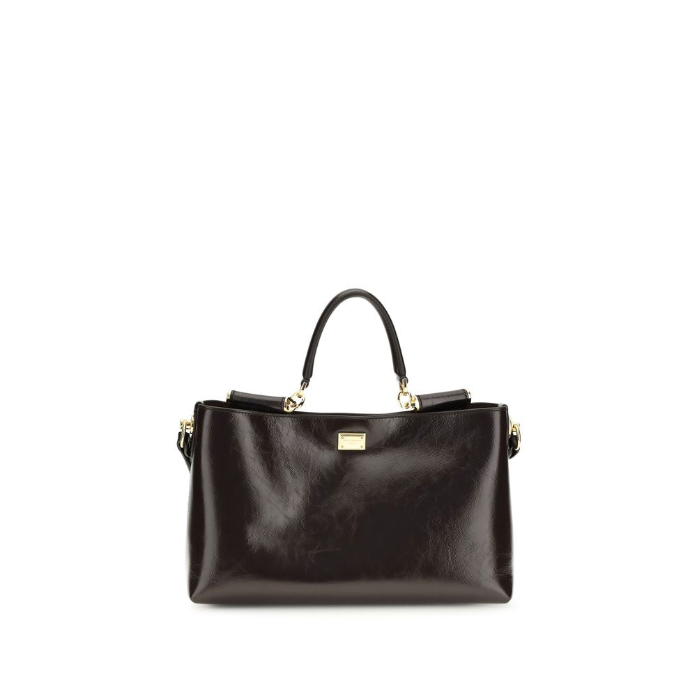Dolce & Gabbana Medium Vittoria Leather Handbag in Dark Brown