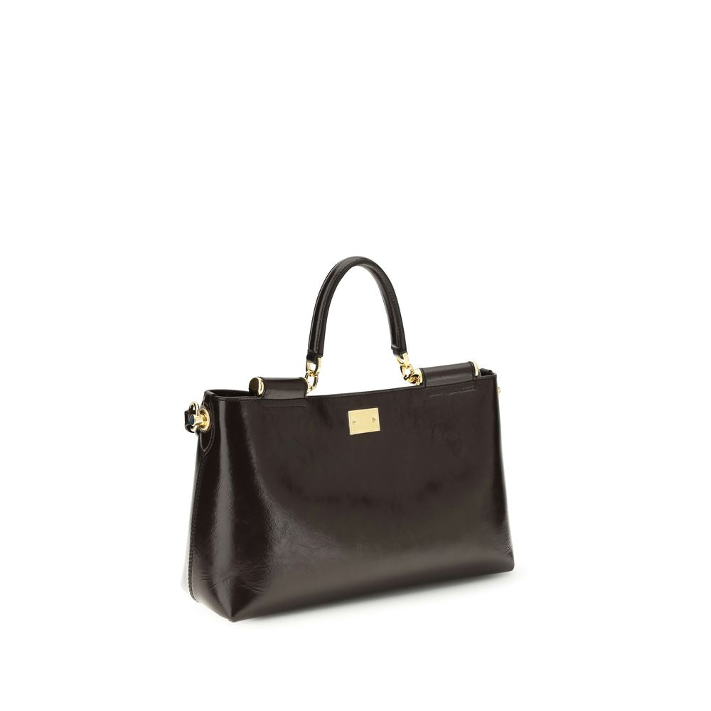 Dolce & Gabbana Medium Vittoria Leather Handbag in Dark Brown