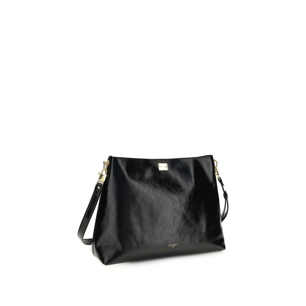 Dolce & Gabbana Large Vittoria Leather Shoulder Bag in Black