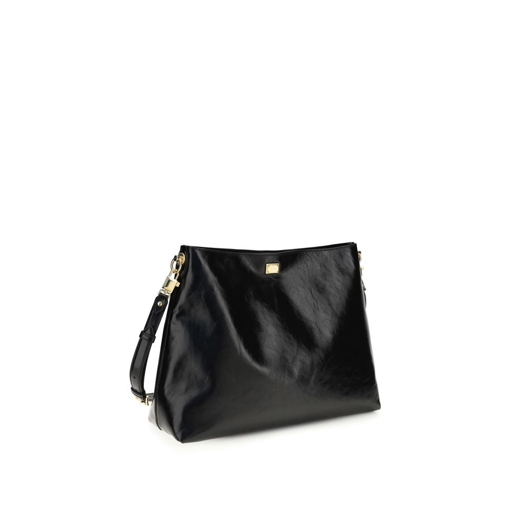 Dolce & Gabbana Large Vittoria Leather Shoulder Bag in Black