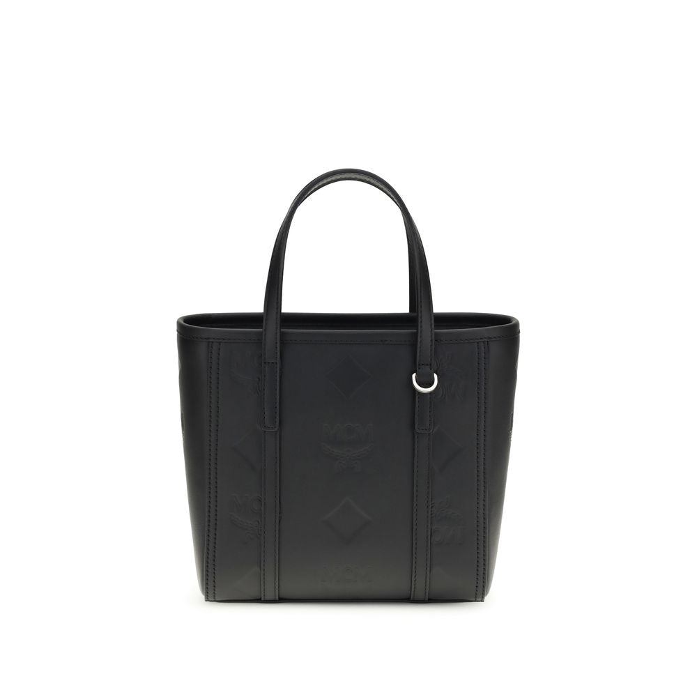 MCM Toni Small Maxi Visetos Leather Tote Bag in Black
