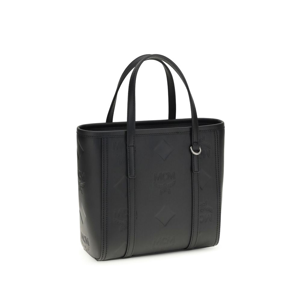 MCM Toni Small Maxi Visetos Leather Tote Bag in Black