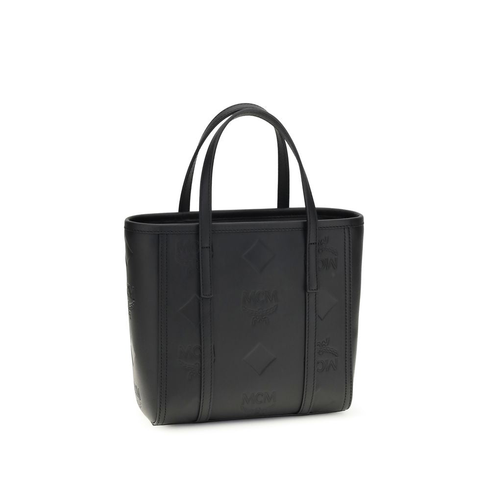 MCM Toni Small Maxi Visetos Leather Tote Bag in Black