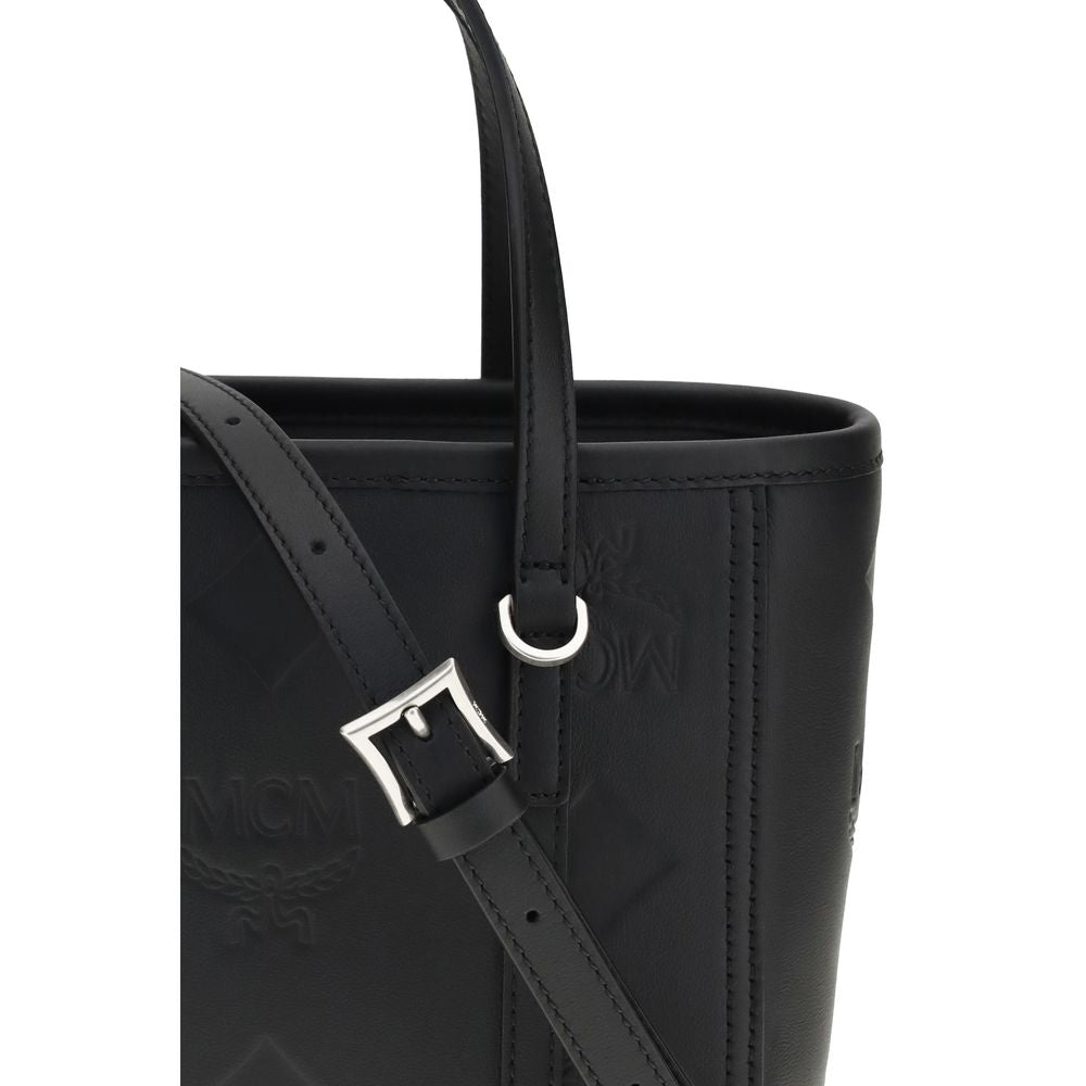 MCM Toni Small Maxi Visetos Leather Tote Bag in Black