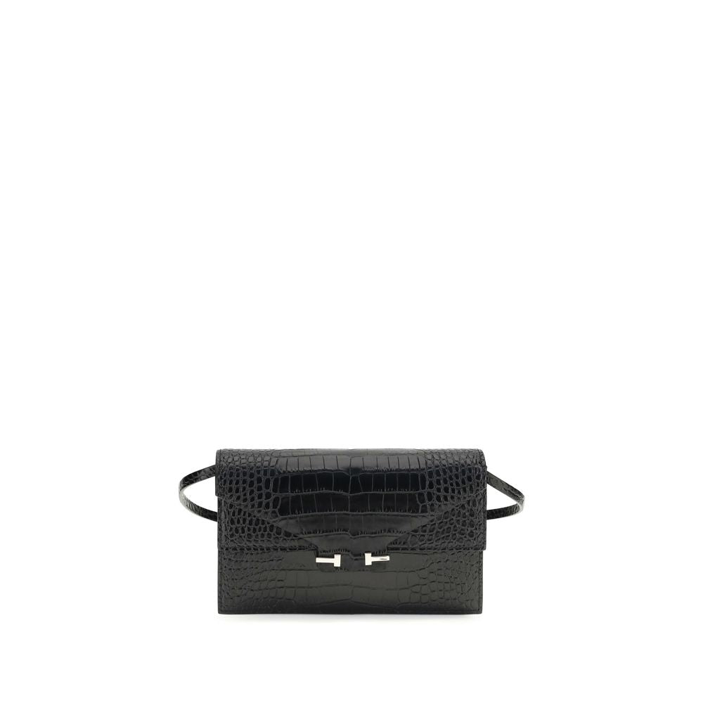 Tom Ford Double T Black Croc-Effect Leather Shoulder Bag