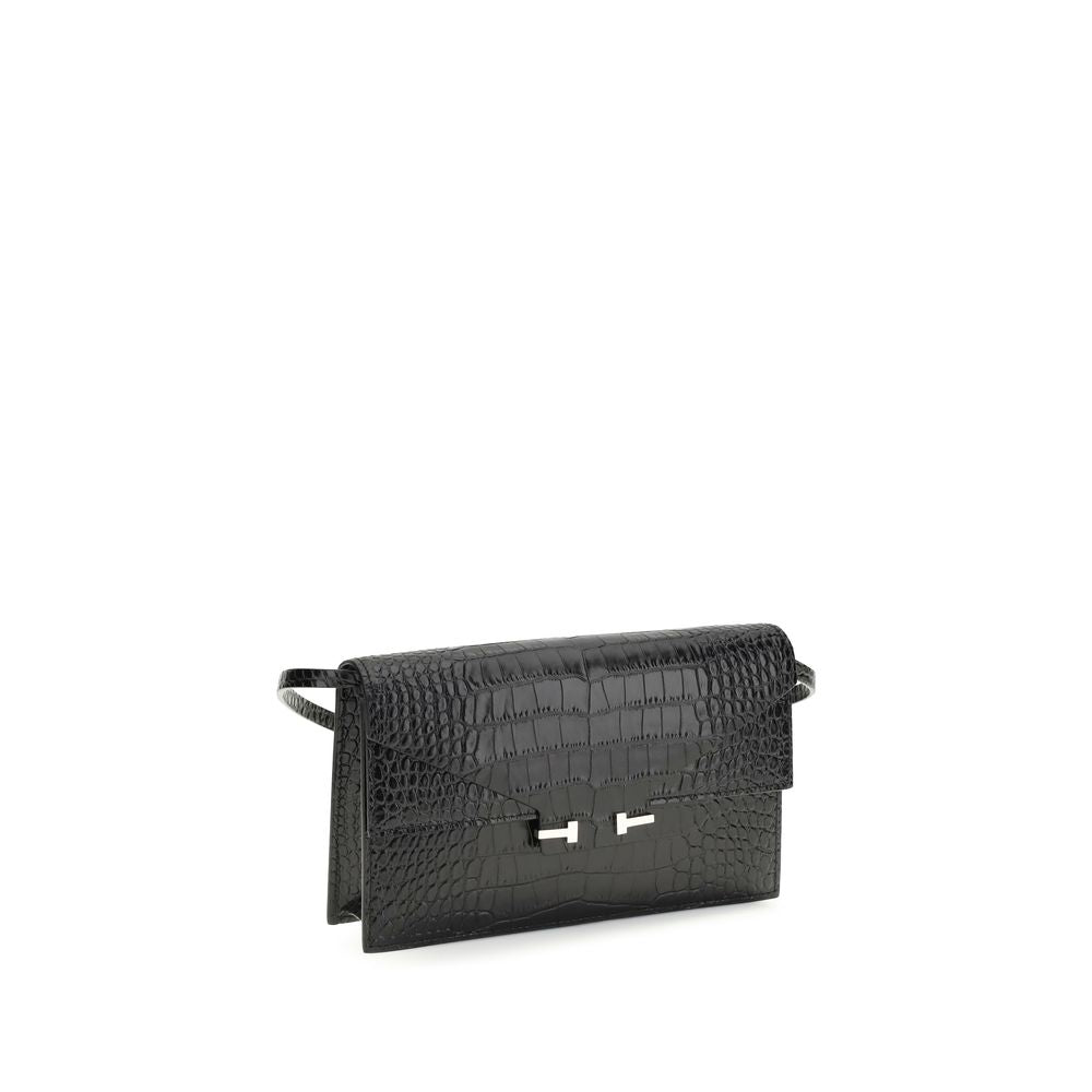 Tom Ford Double T Black Croc-Effect Leather Shoulder Bag