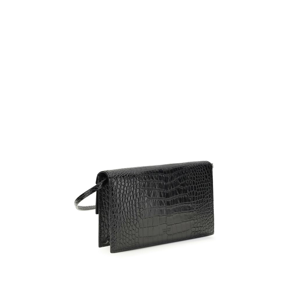 Tom Ford Double T Black Croc-Effect Leather Shoulder Bag