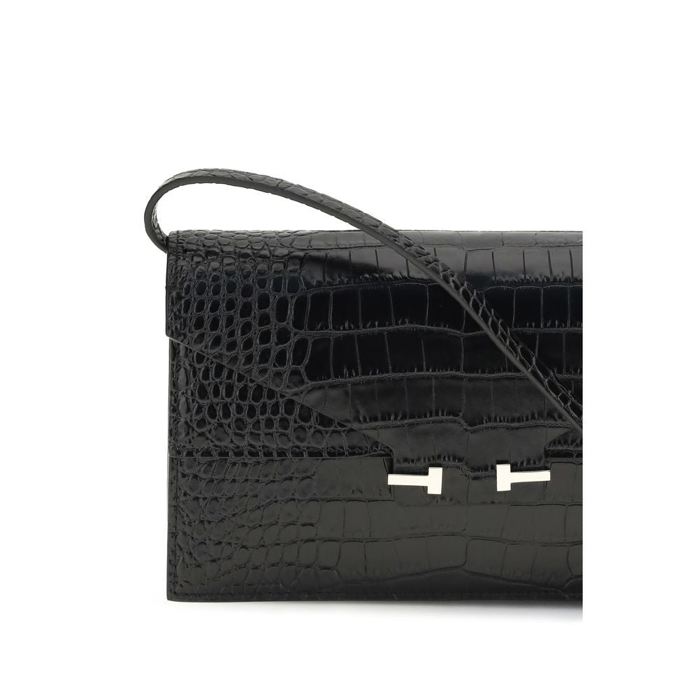 Tom Ford Double T Black Croc-Effect Leather Shoulder Bag