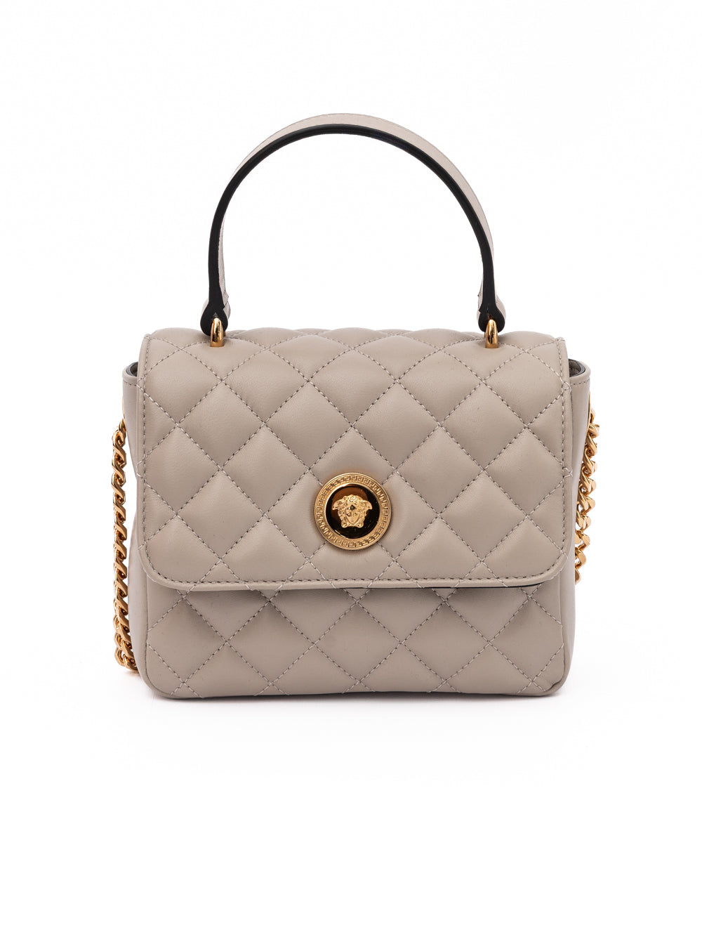 Versace Medusa Quilted Lambskin Top Handle Bag Taupe