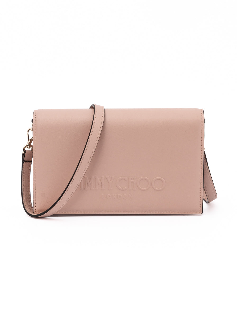 Jimmy Choo Embossed Logo Shoulder Bag Powder Pink Calf Leather